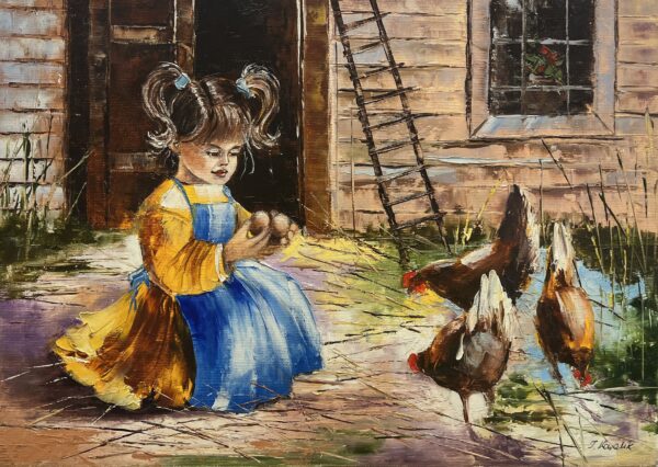 Little girl with chanterelles - a painting by Jolanta Kowalik