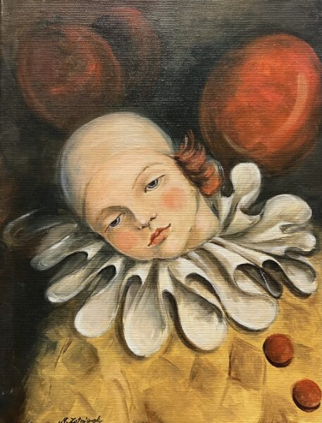 Whimsical Clown with Balloons - a painting by Magdalena Żołnierek