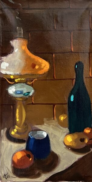 Still Life with Lamp and Bottle - a painting by European school (XX)