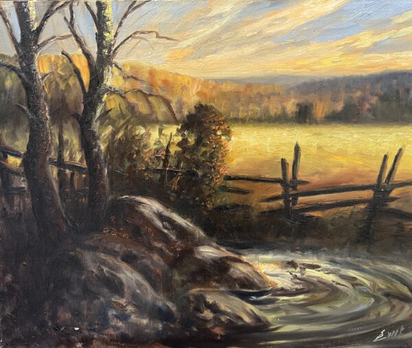 Whispering Currents of an Autumn Twilight - a painting by European school (XX)