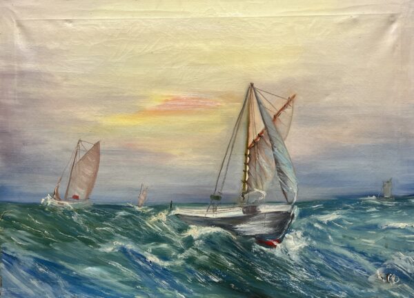 Sailing Through the Waves - a painting by European school (XX)