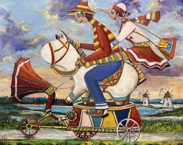 Happy journeys, small and big - a painting by Artur Płachta