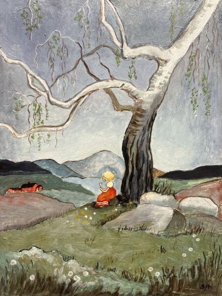 Girl Sitting Under a Tree - a painting by European school (XX)