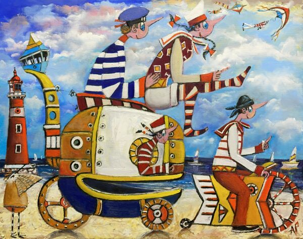 Fish and beach = great fun - a painting by Artur Płachta