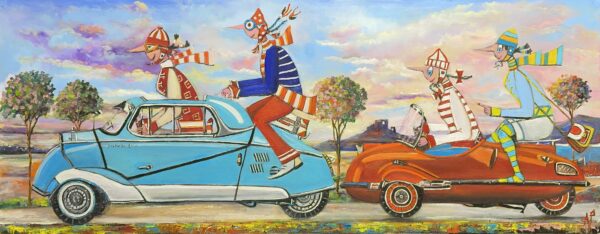 Girls love cars too - a painting by Artur Płachta