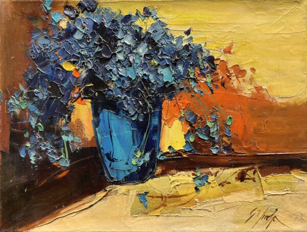 Blue Vase at Sunset - a painting by Grażyna Mucha