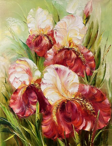 Crimson Irises - a painting by European school (XX)