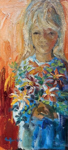Girl with Autumn Flowers - a painting by European school (XX)
