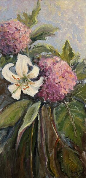 Lily and Hydrangeas - a painting by European school (XX)
