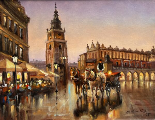 Kraków z dorożką - a painting by Andrzej Kamiński